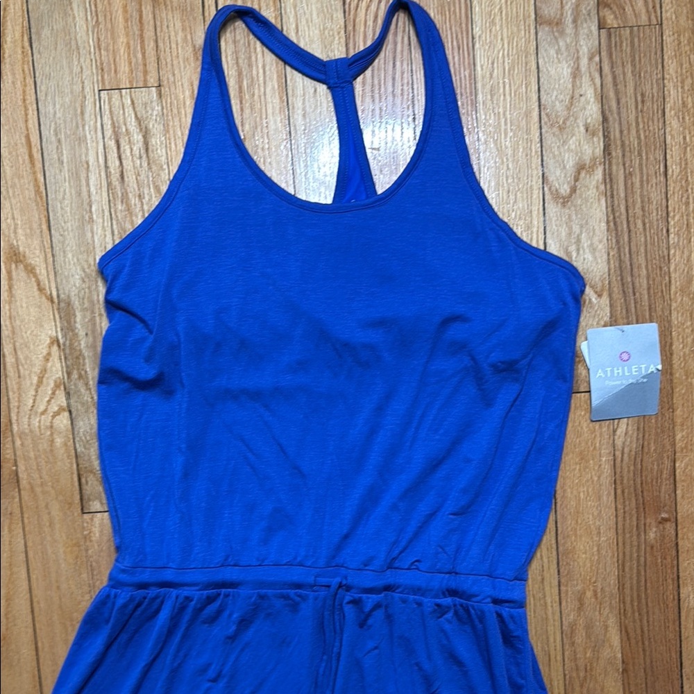 Athleta Dress Women's Blue Sleeveless Maxi Dress Size L DAMAGED